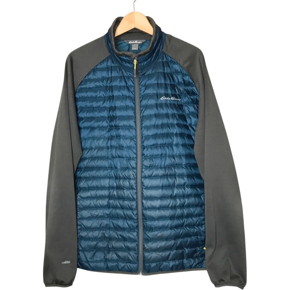 Eddie Bauer EB650 Down Body Jacket Coat Blue Grey Full Zip Men's Large